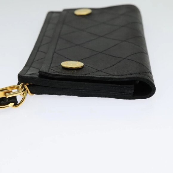CHANEL Chain Wallet Lamb Skin Black Gold CC Auth bs26777 - Picture 5 of 15